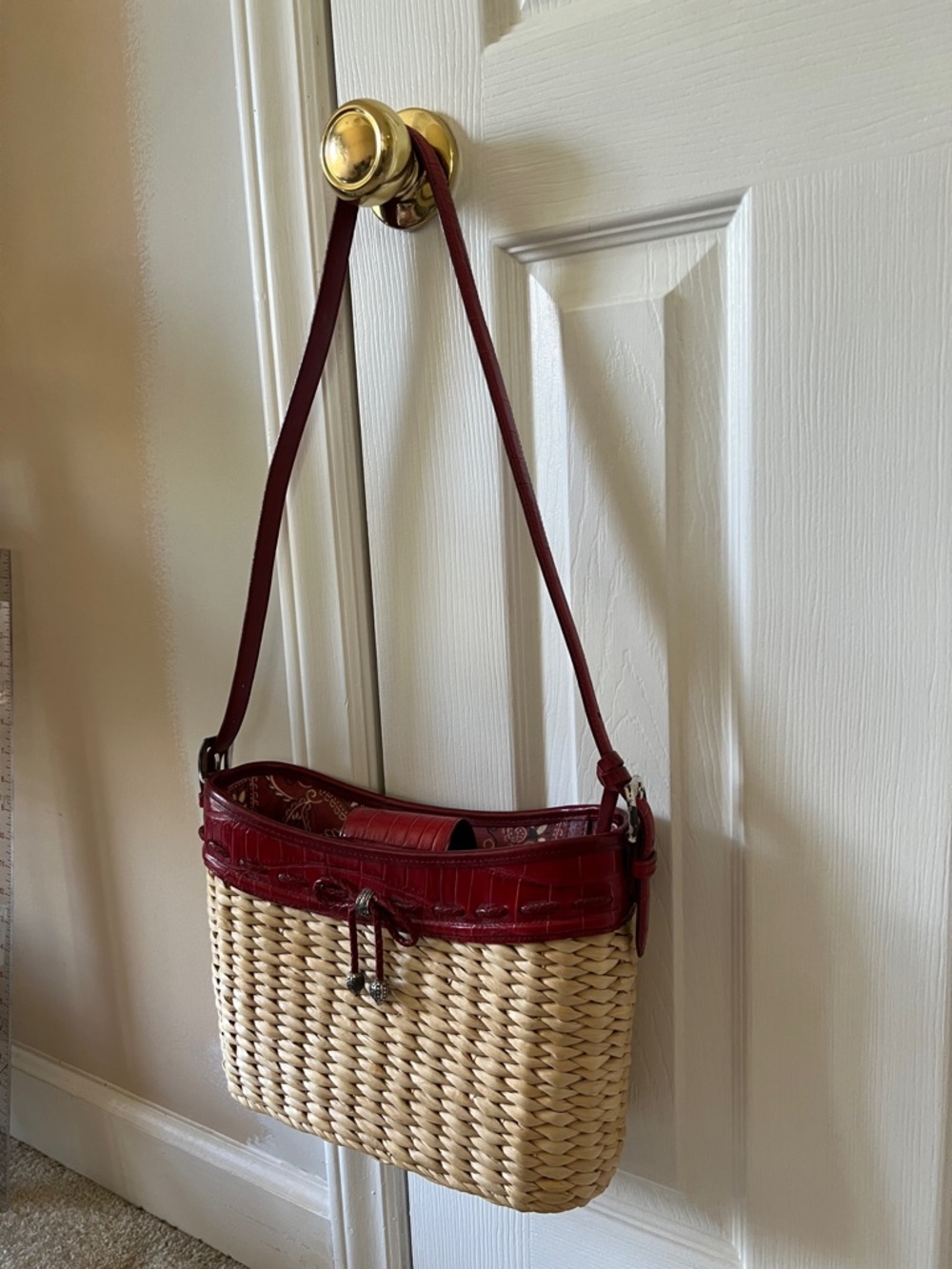 Brighton Woven Shoulder Bag with red Trim